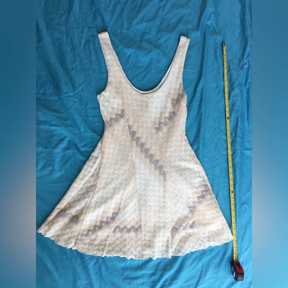 Free People beautiful cream/tan/grey flowy textured short, sleeveless dress.